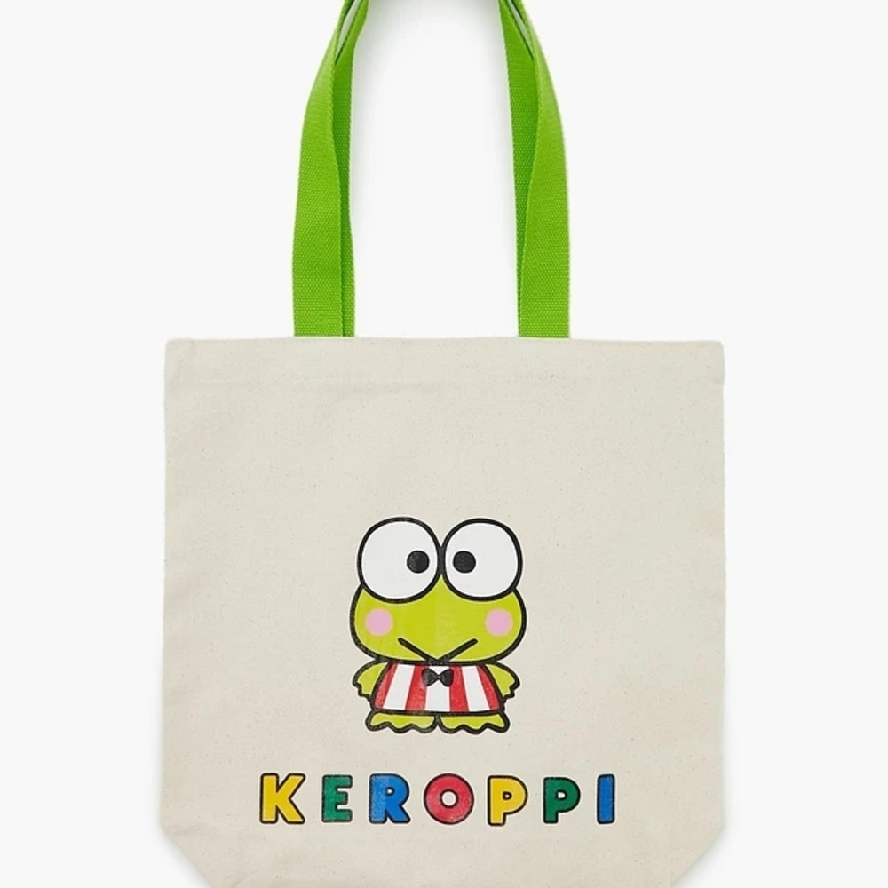 Keroppi Canvas Tote Bag with Green Handles